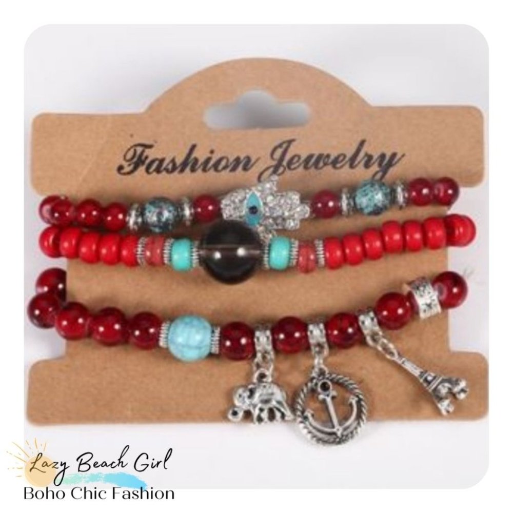 BOHO Multilayered Beaded Bracelet - Red